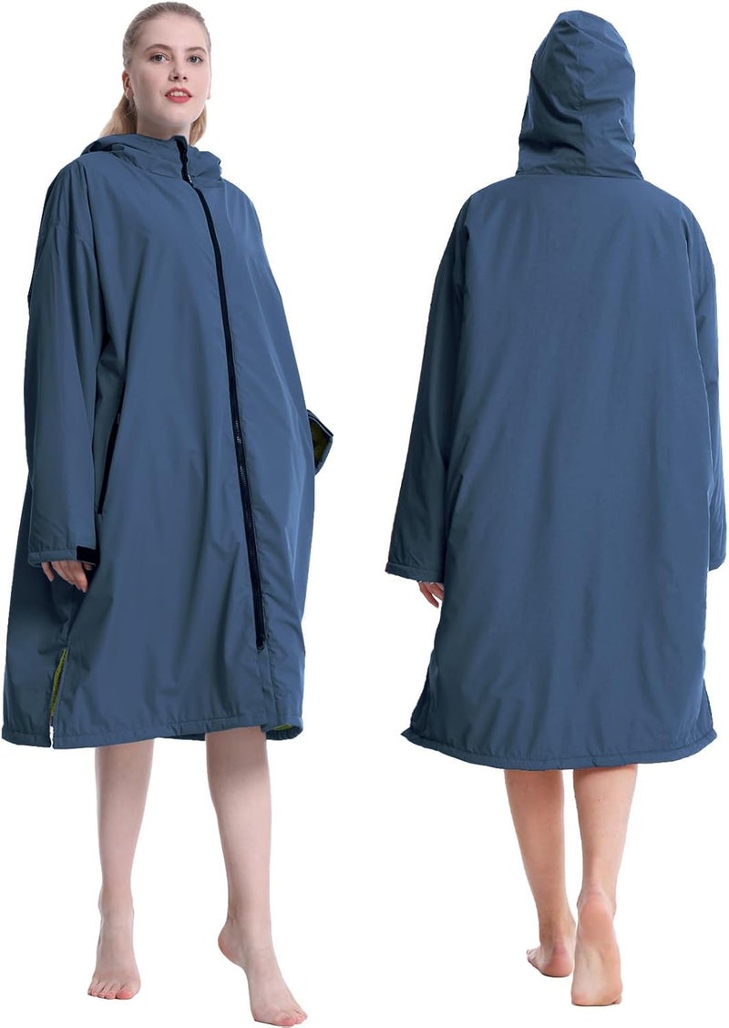 Oksun Waterproof Swim Parka, Windproof Surf Poncho Warm Coat, Recycled Fabric Water Resistent Oversized Sherpa Lining Jacket - Image 5
